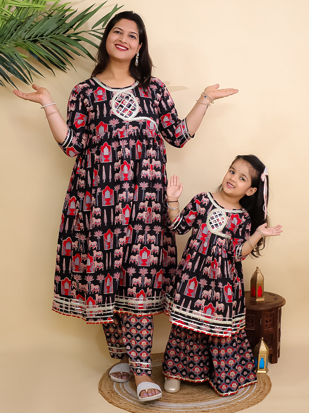 Twinning Combo-Ragini Mudra Anarkali Kurta Set with Girls Anarkali Sharara Set