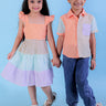 Twinning Combo-Rainbow Charm Checkered Boys Casual Shirt with Girls Casual Dress