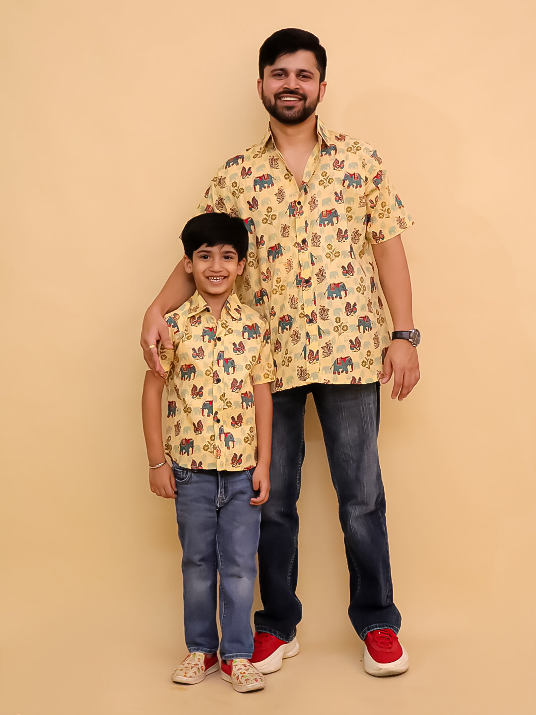Twinning Combo-Teal-a-Trunk Elephant Print Men's Shirt and Boys Shirt