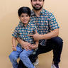 Twinning Combo-Teal Elephant Print Mens Shirt with Teal Elephant Print Boys Shirt