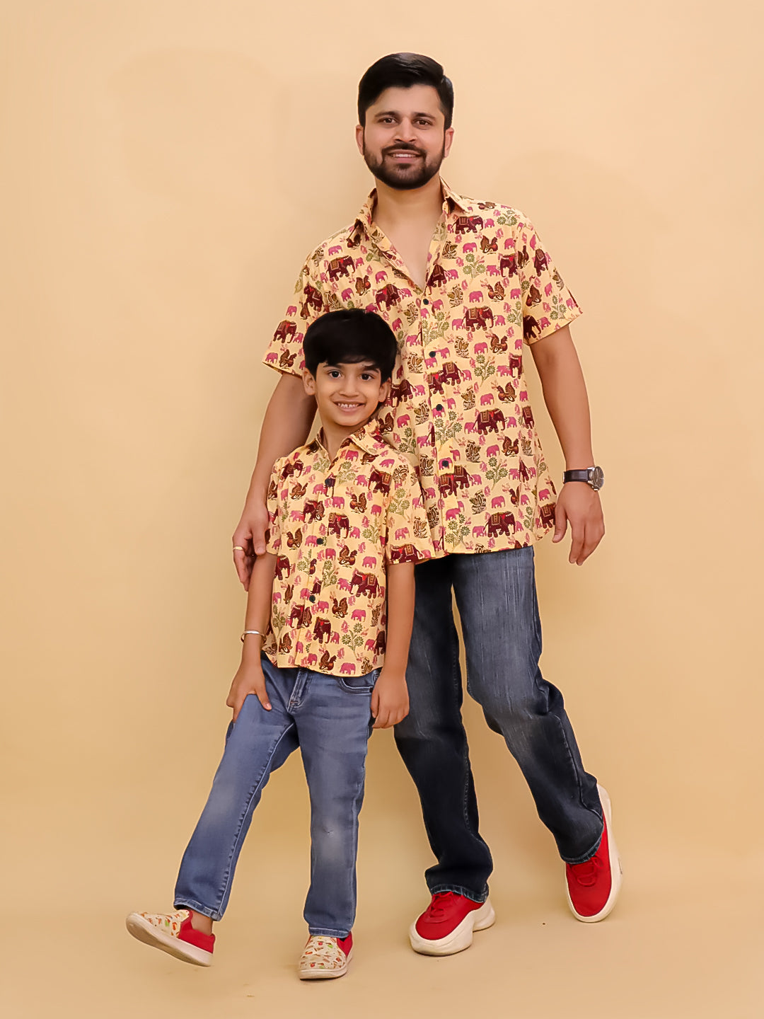Twinning Combo- The Gentle Giant Elephant Print Men's Shirt and Boys Shirt