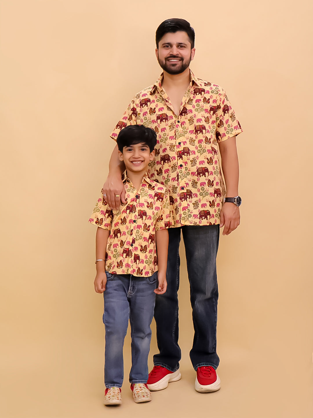 Twinning Combo- The Gentle Giant Elephant Print Men's Shirt and Boys Shirt