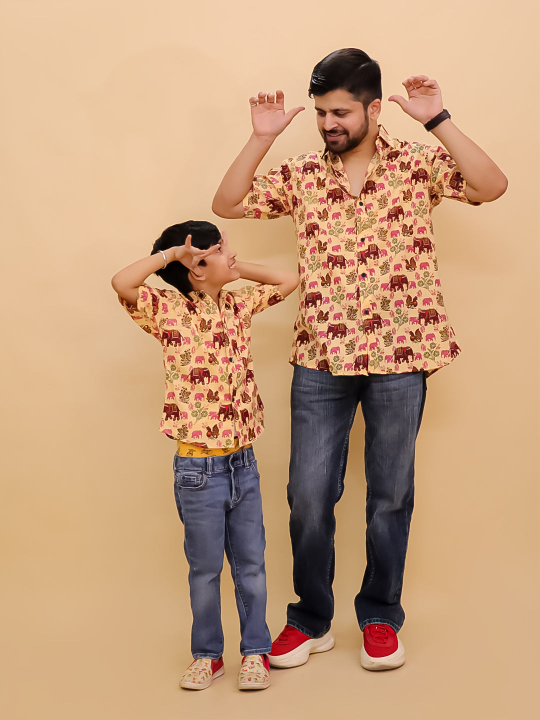 Twinning Combo- The Gentle Giant Elephant Print Men's Shirt and Boys Shirt