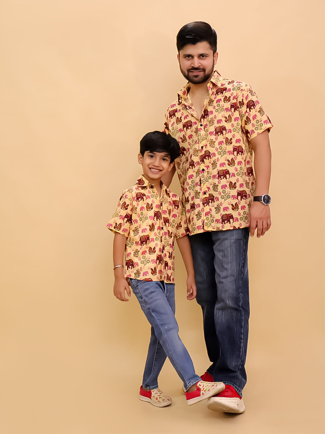Twinning Combo- The Gentle Giant Elephant Print Men's Shirt and Boys Shirt