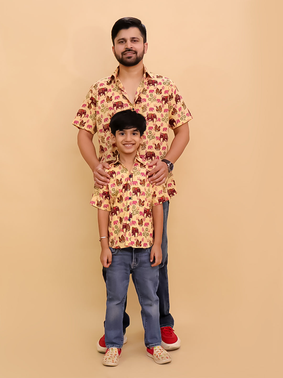 Twinning Combo- The Gentle Giant Elephant Print Men's Shirt and Boys Shirt