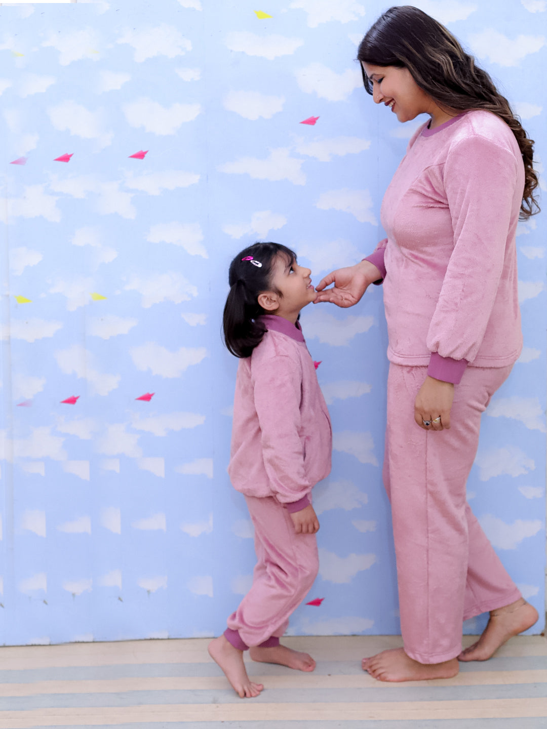 Twinning Combo: Puffin in Pink Womens and Kid Fleece Co-ord Sets