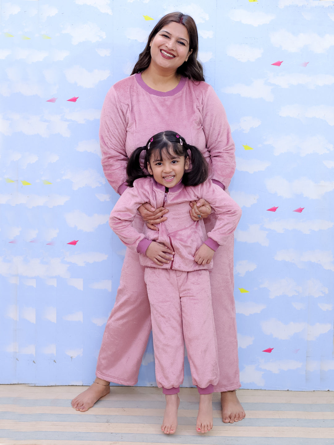 Twinning Combo: Puffin in Pink Womens and Kid Fleece Co-ord Sets