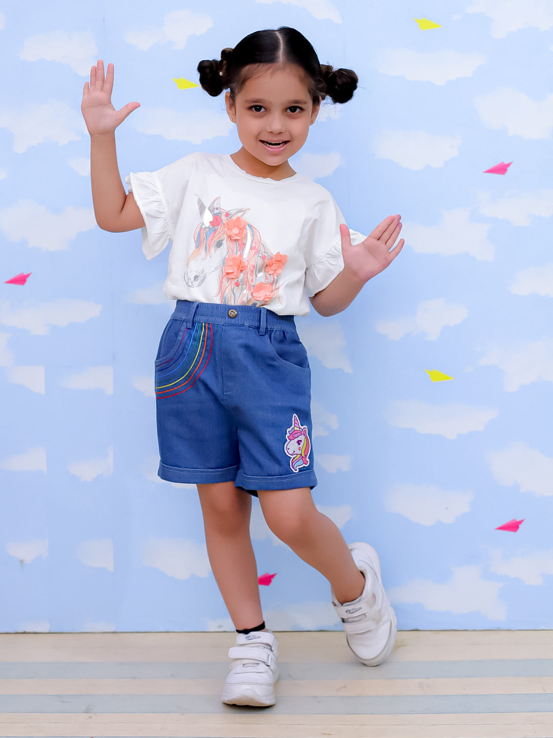 Unicorn Patch Girls Shorts With Embroidery