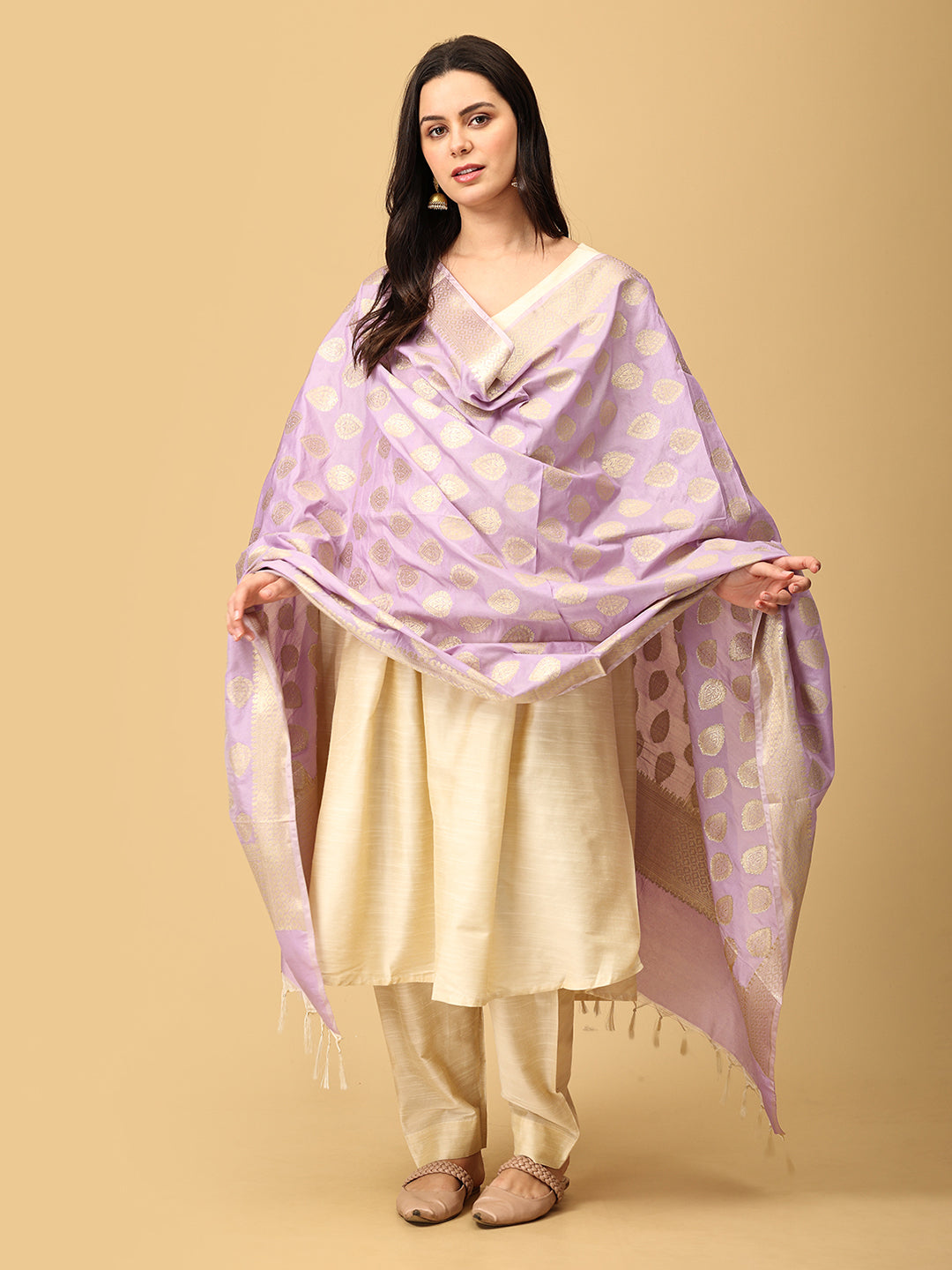 Vanilla Chai Maternity and Nursing Silk Kurta Set With Dupatta