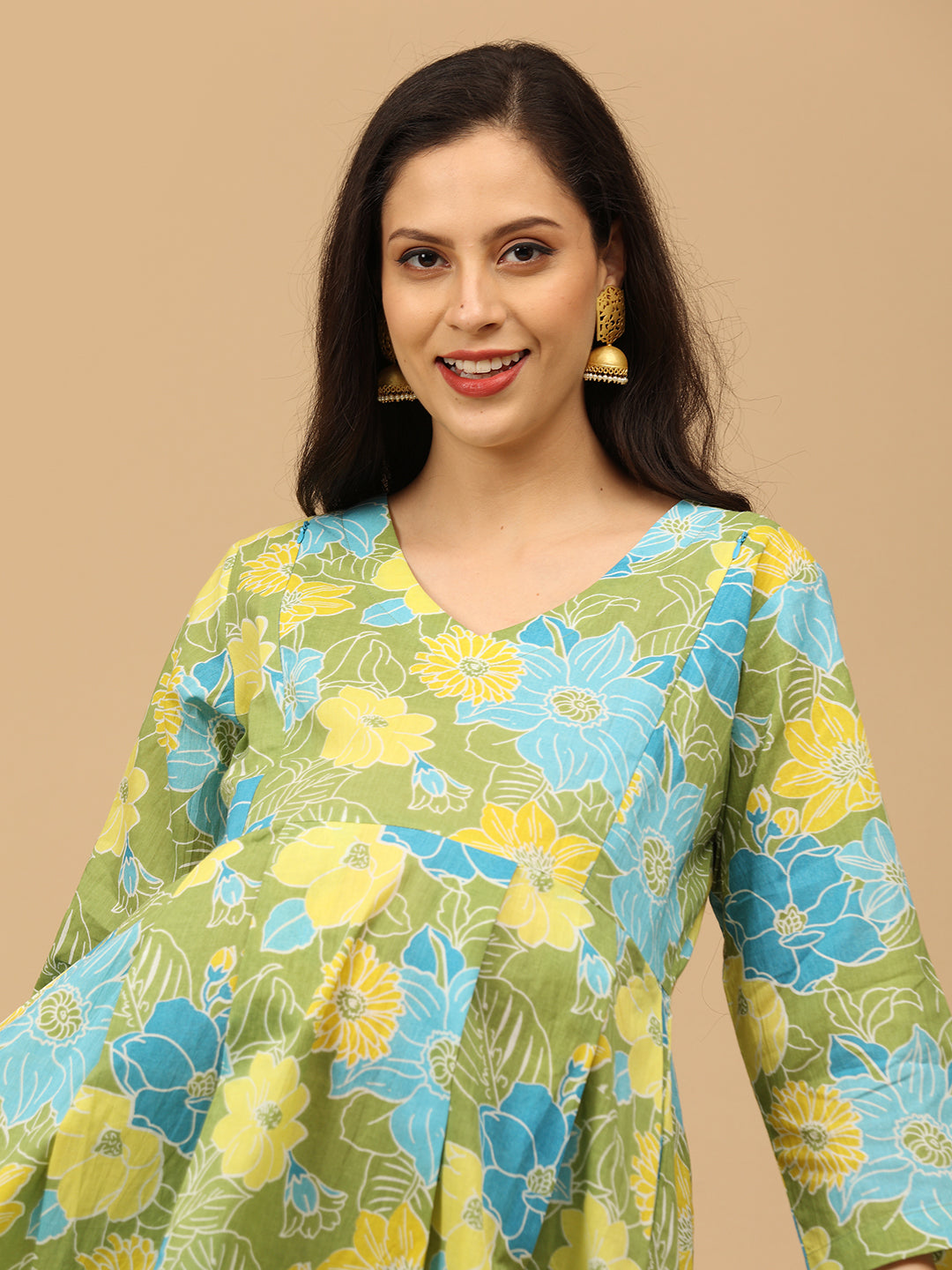 Verdant Ease Maternity and Nursing Kurta Set With Dupatta