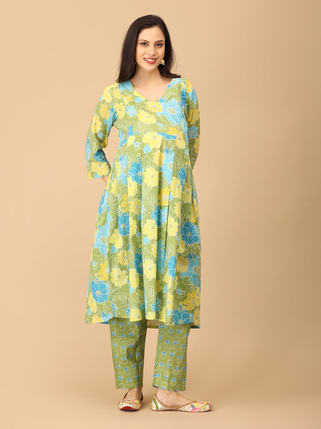 Verdant Ease Maternity and Nursing Kurta Set With Dupatta