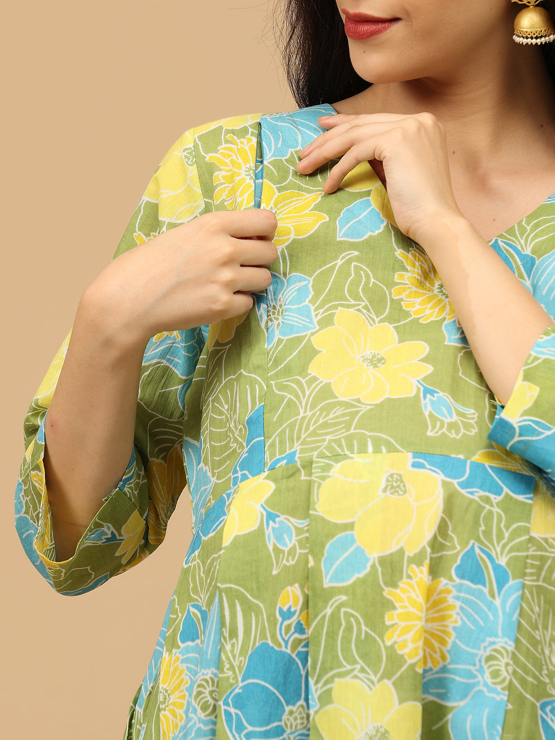Verdant Ease Maternity and Nursing Kurta Set With Dupatta
