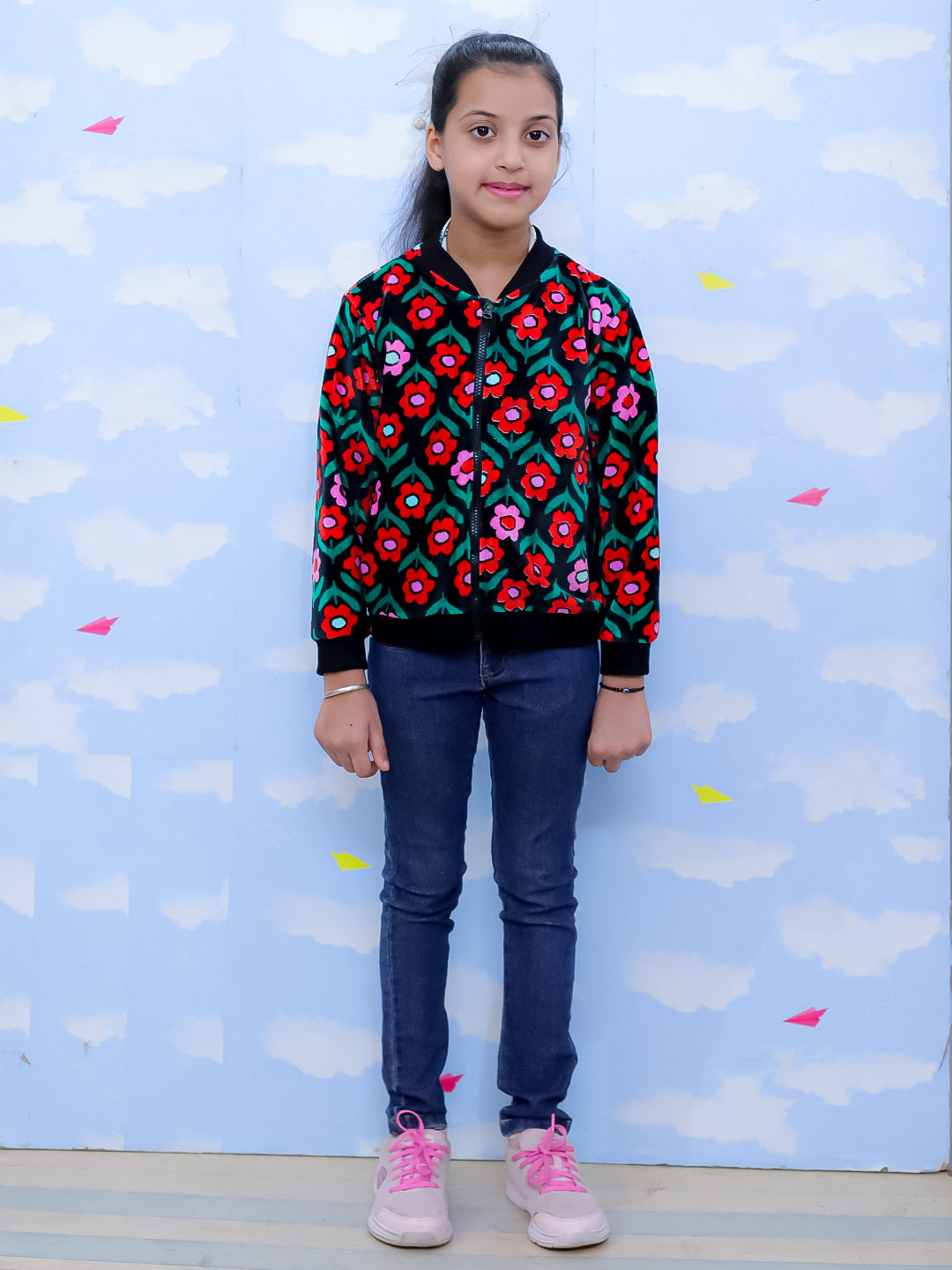 Vivid Floral Girls Bomber Jacket