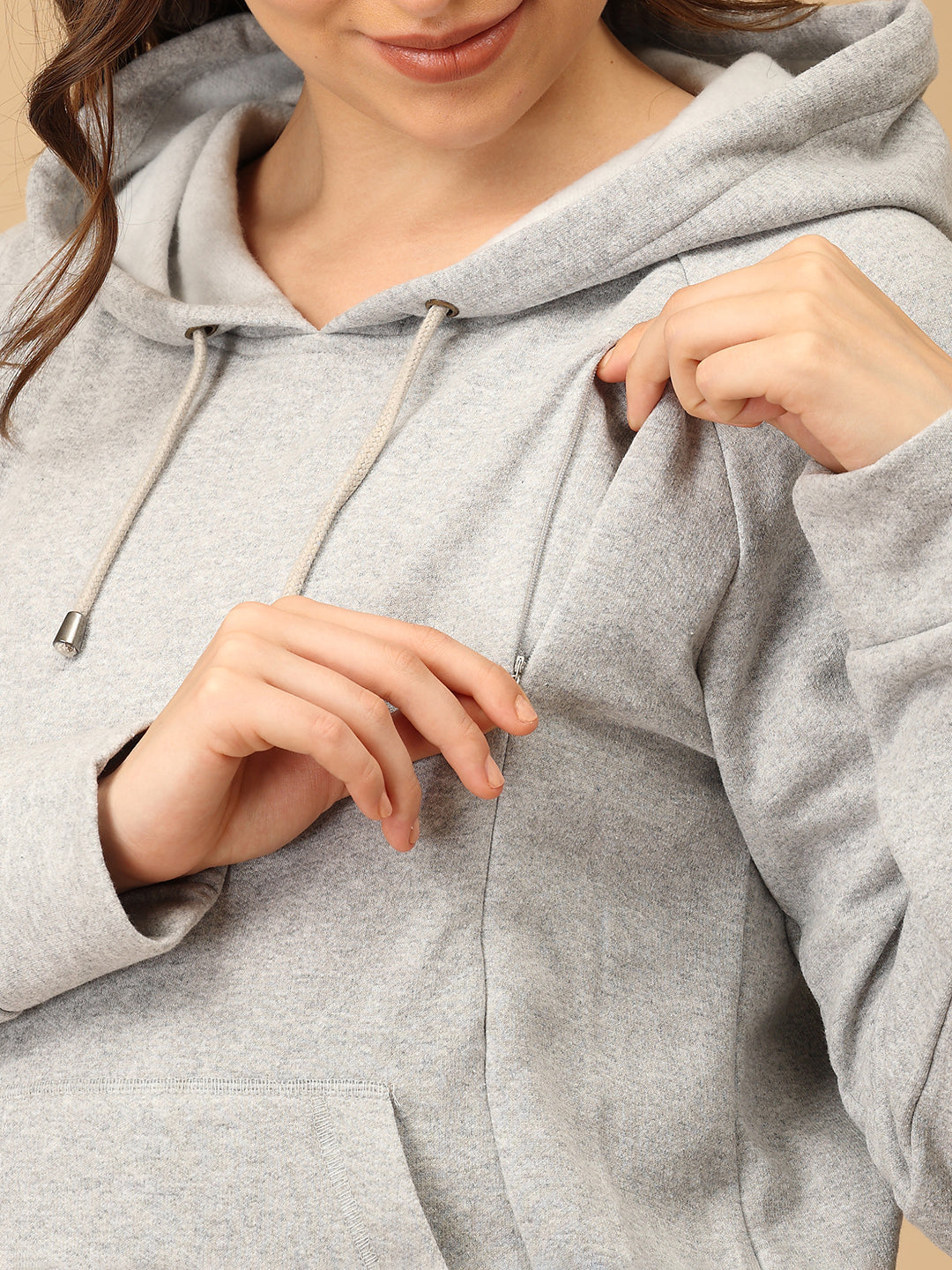 WFH Grey Maternity And Nursing Hoodie Pajama Loungewear Set