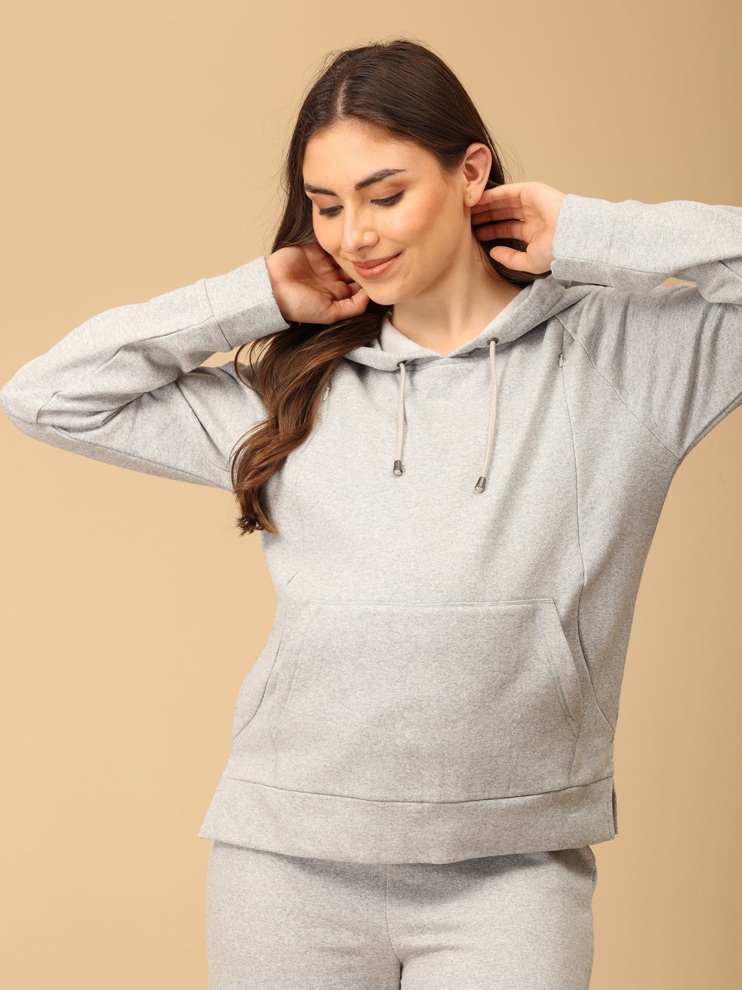 WFH Grey Maternity And Nursing Hoodie Pajama Loungewear Set