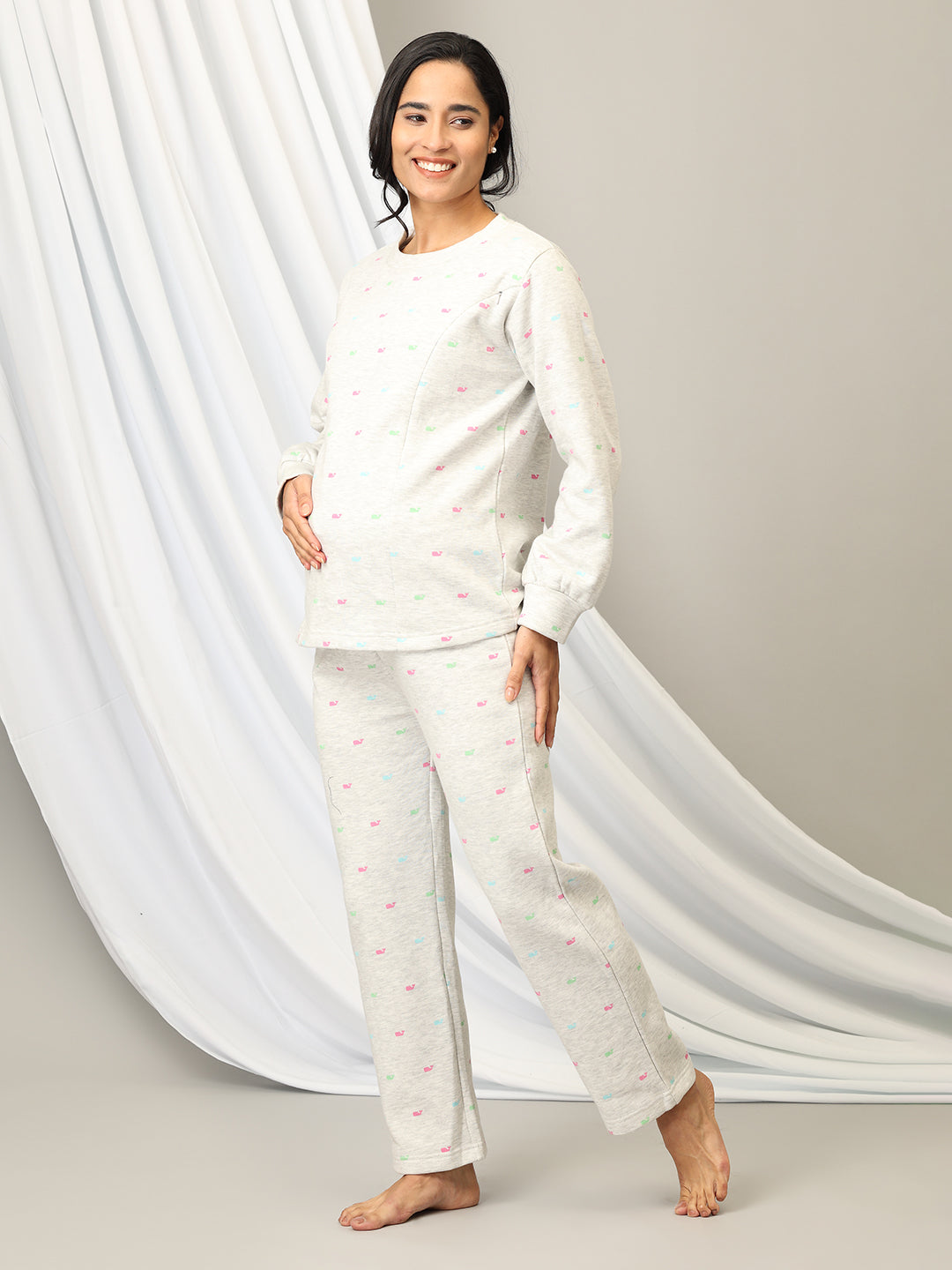 Whale Song Maternity And Nursing Pajama Loungewear Set