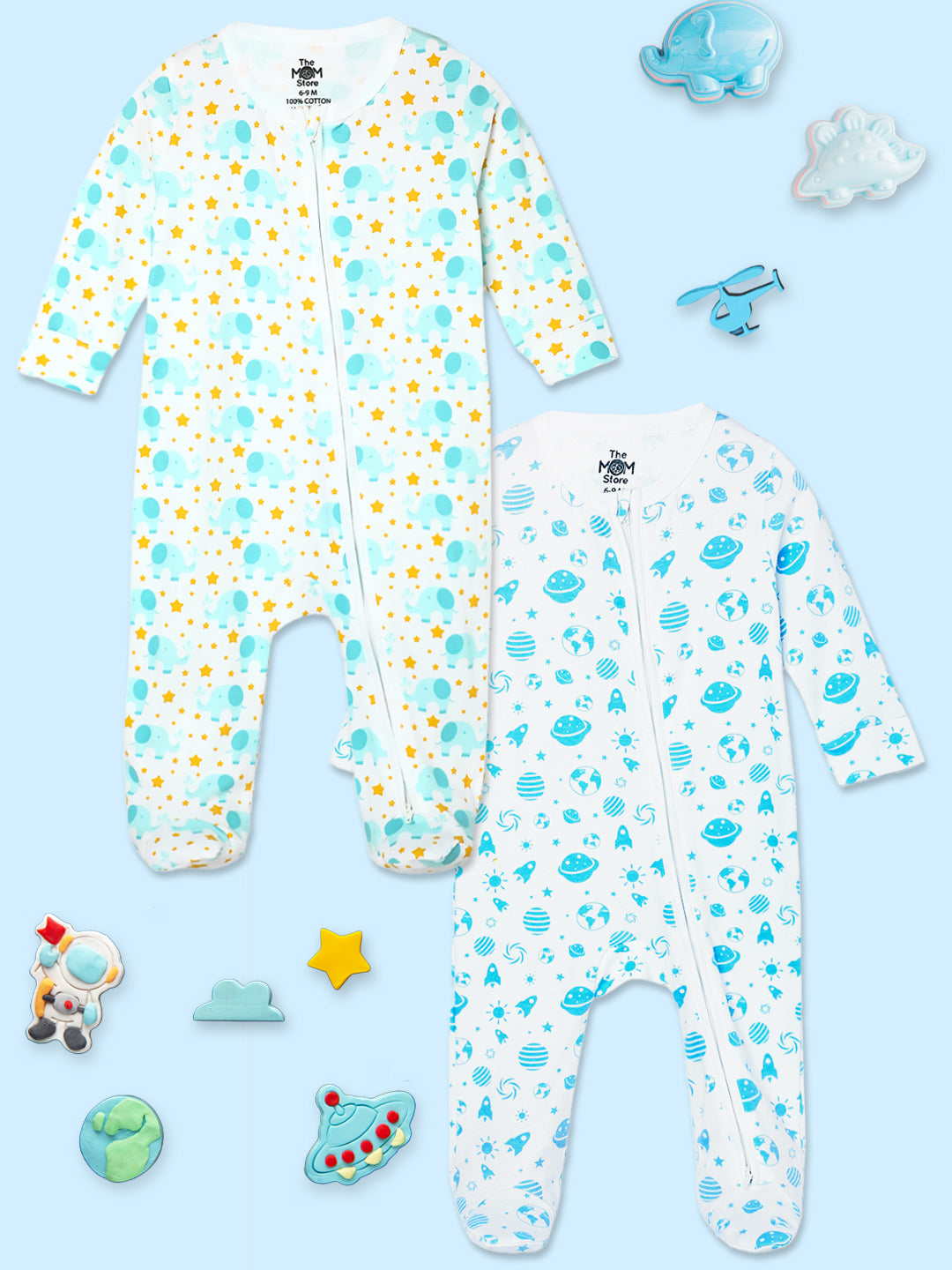 Zipper Romper Combo of 2: Elephantastic-Out Of The World