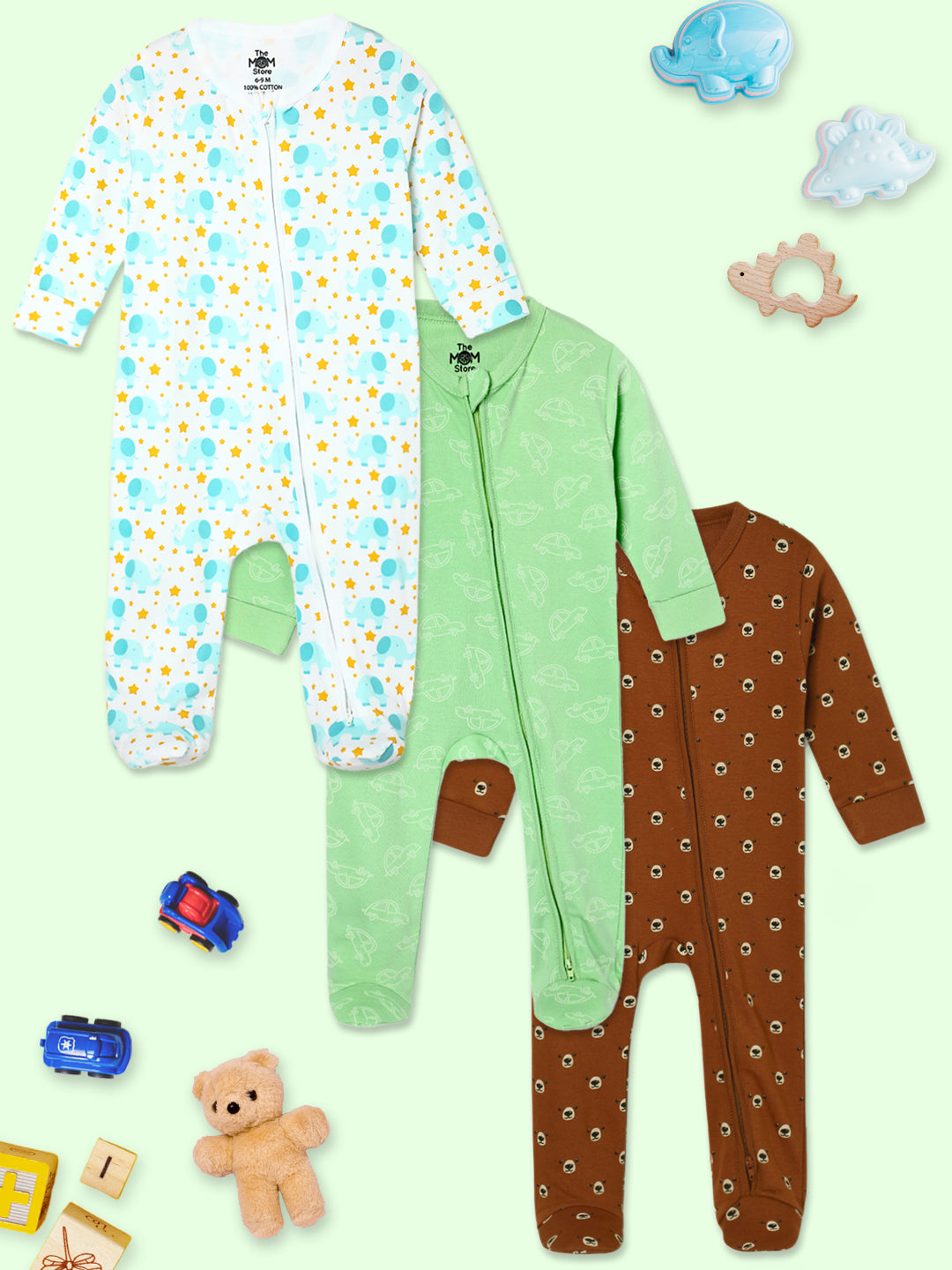 Zipper Romper Combo of 3: Beary Best-Vroom Vroom-Elephantastic