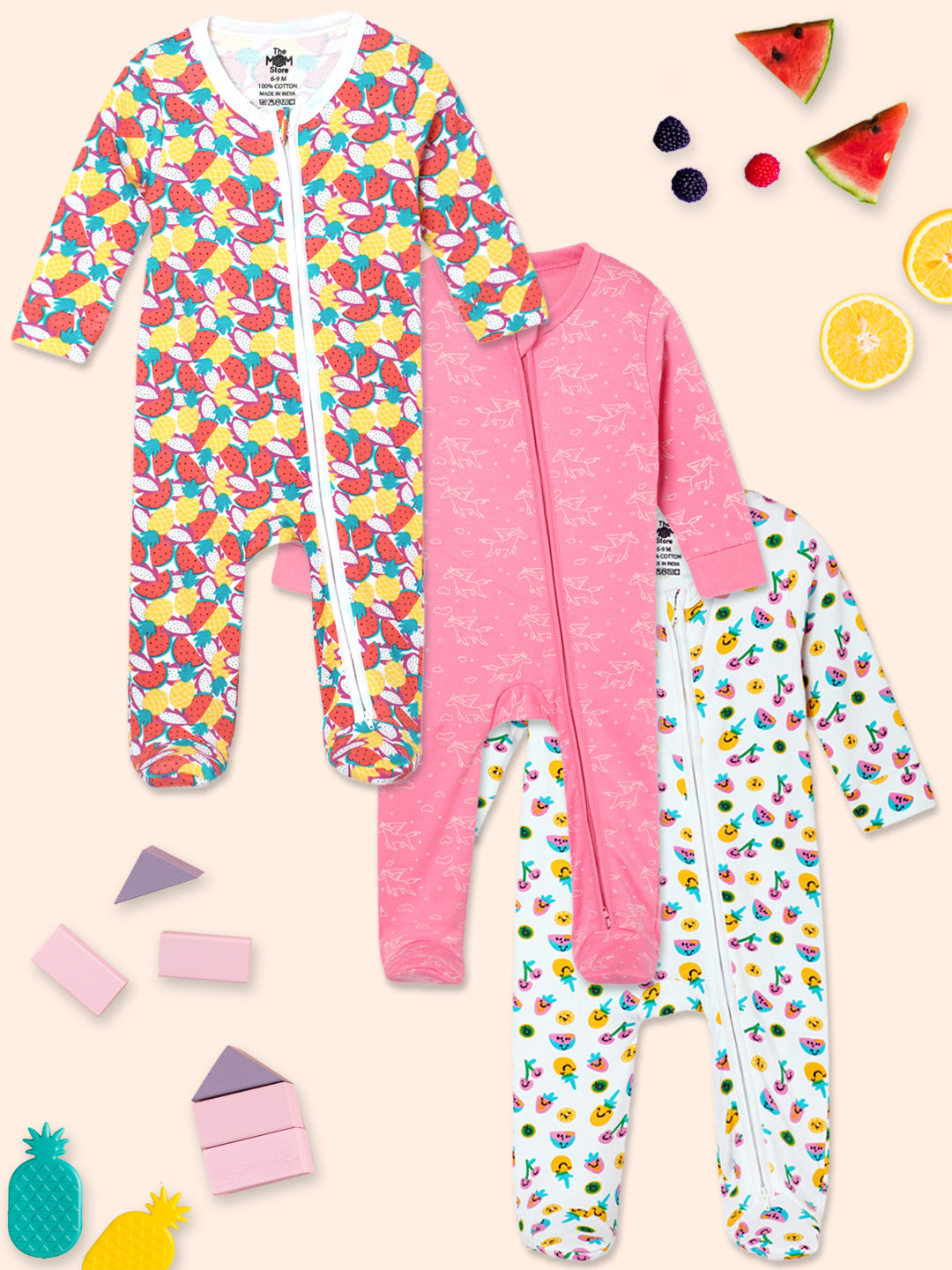 Zipper Romper Combo of 3: Fruitilicious-Berry Bites-Fairyland