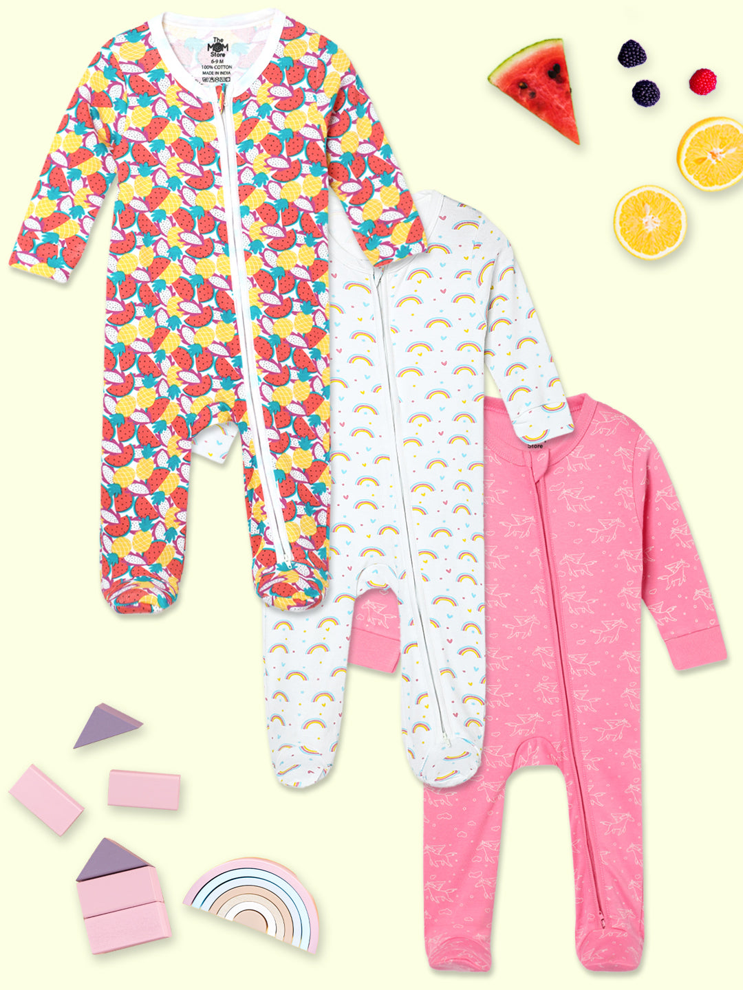 Zipper Romper Combo of 3: Magic Bow-Fairyland-Fruitilicious