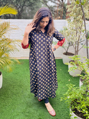 Aab - e - Siyah Silk Foil Printed Maternity and Nursing Dress - MEW - SK - ABESI - S