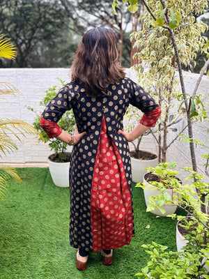 Aab - e - Siyah Silk Foil Printed Maternity and Nursing Dress - MEW - SK - ABESI - S