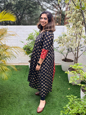 Aab - e - Siyah Silk Foil Printed Maternity and Nursing Dress - MEW - SK - ABESI - S