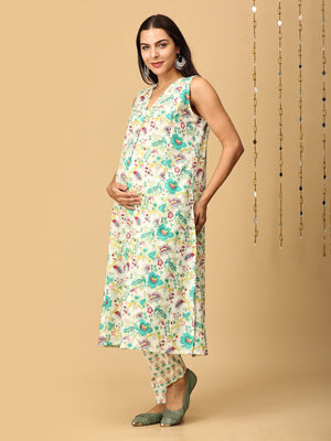 Aabha Maternity and Nursing Sleeveless Kurta Set With Dupatta - MEW - SK - AABH - S
