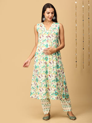 Aabha Maternity and Nursing Sleeveless Kurta Set With Dupatta - MEW - SK - AABH - S