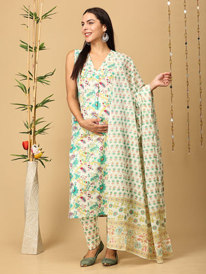 Aabha Maternity and Nursing Sleeveless Kurta Set With Dupatta - MEW - SK - AABH - S