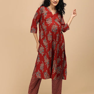 Aafreen Maternity and Nursing Anarkali Kurta Set front angle view highlighting maternity fit and print.