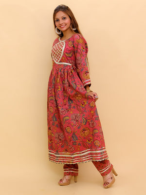 Aangan Aabha Block Print Anarkali Kurta Set - WES - SC - ANGN - S