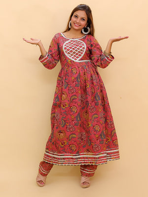 Aangan Aabha Block Print Anarkali Kurta Set - WES - SC - ANGN - S