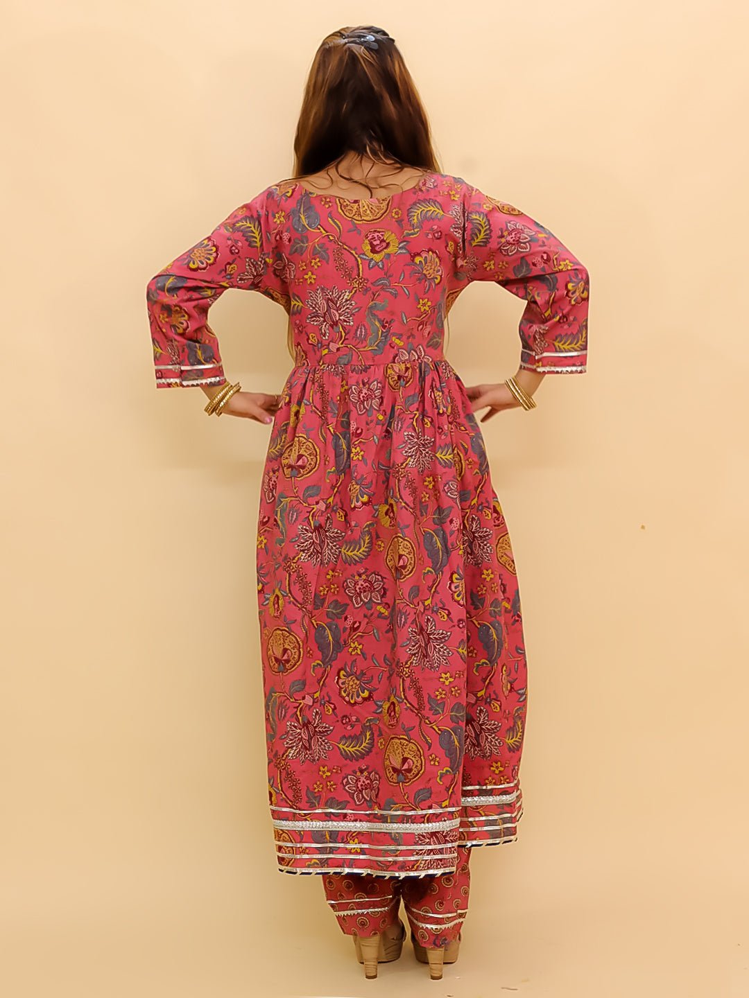 Aangan Aabha Block Print Anarkali Kurta Set - WES - SC - ANGN - S