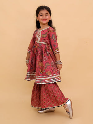 Aangan Aabha Block Print Girls Anarkali Sharara Set - KES - SC - ANBKG - 0 - 6