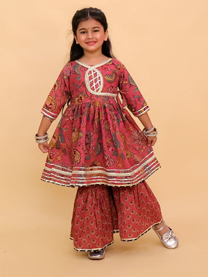 Aangan Aabha Block Print Girls Anarkali Sharara Set - KES - SC - ANBKG - 0 - 6
