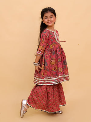 Aangan Aabha Block Print Girls Anarkali Sharara Set - KES - SC - ANBKG - 0 - 6