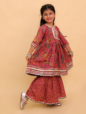 Aangan Aabha Block Print Girls Anarkali Sharara Set - KES - SC - ANBKG - 0 - 6