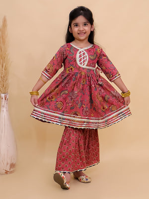 Aangan Aabha Block Print Girls Anarkali Sharara Set - KES - SC - ANBKG - 0 - 6