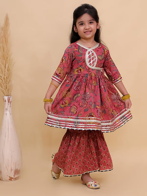 Aangan Aabha Block Print Girls Anarkali Sharara Set - KES - SC - ANBKG - 0 - 6