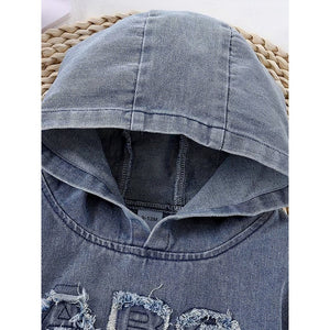 ABC Ripped Denim Hoodie with Pants for Kids - 1 - 2 Years Winter Wear