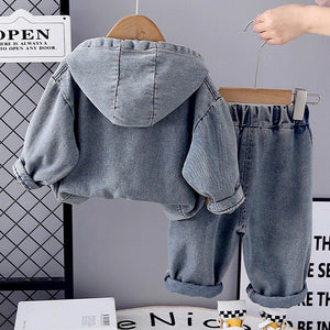 ABC Ripped Denim Hoodie with Pants for Kids - 1 - 2 Years Winter Wear