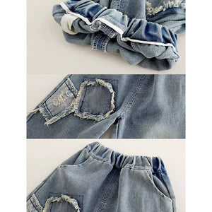 ABC Ripped Denim Hoodie with Pants for Kids - 1 - 2 Years Winter Wear