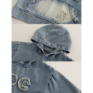 ABC Ripped Denim Hoodie with Pants for Kids - 1 - 2 Years Winter Wear