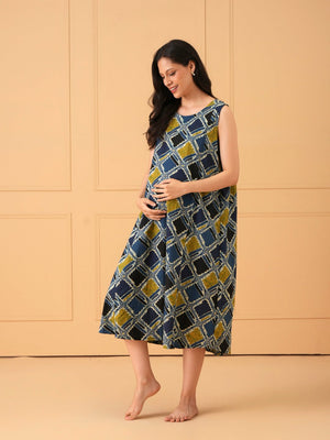 Abstract Tide Maternity and Nursing Nighty Dress - S Maternity Nightwear