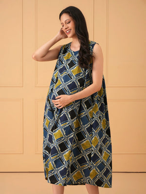Abstract Tide Maternity and Nursing Nighty Dress - S Maternity Nightwear