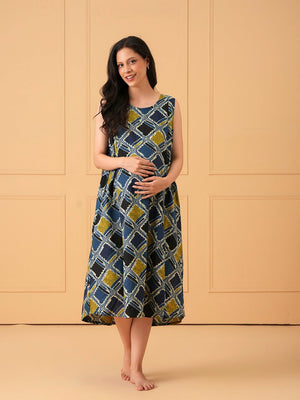 Abstract Tide Maternity and Nursing Nighty Dress - S Maternity Nightwear