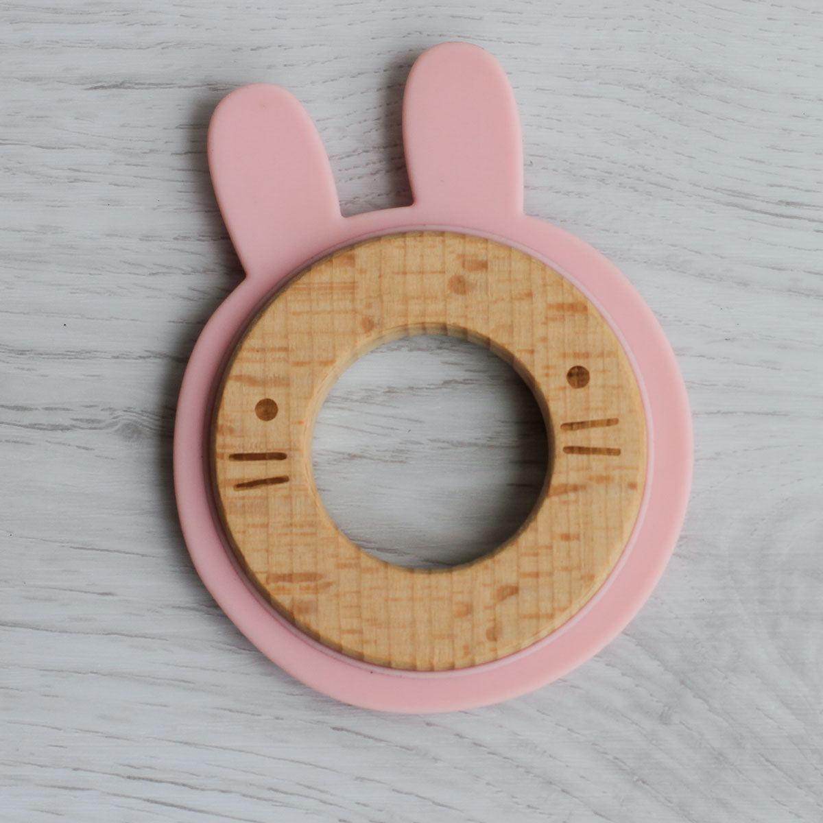 Little Rawr Wood + Silicone Disc Teether- Rabbit(Pink)