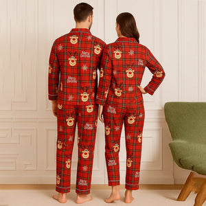 Adults Deer Face soft Cotton,Christmas Nightsuit , 1 Pcs - Top & Bottom Set - S Nightsuits