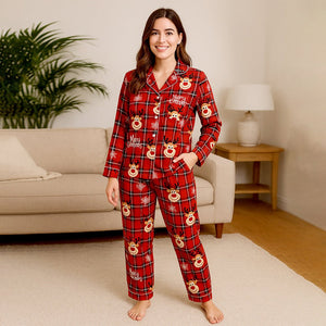 Adults Deer Face soft Cotton,Christmas Nightsuit , 1 Pcs - Top & Bottom Set - S Nightsuits